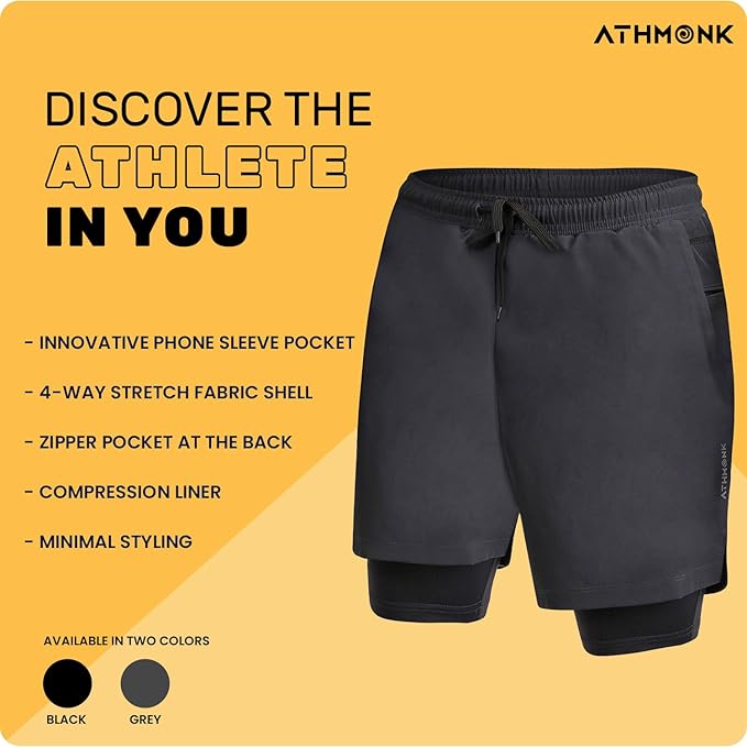 Athmonk 2in1 Hybrid Workout Shorts for Men and Women